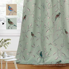 Cortinas de cortina impresas rústicas de pájaros para sala de estar